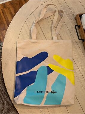 Lacoste Canvas Tote with Navy, Turquoise & Yellow Abstract Print